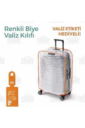 Trink Çanta Şeffaf Valiz Kılıfı Ve Bavul Koruyucu Kılıf Renkli Biye * Turuncu *