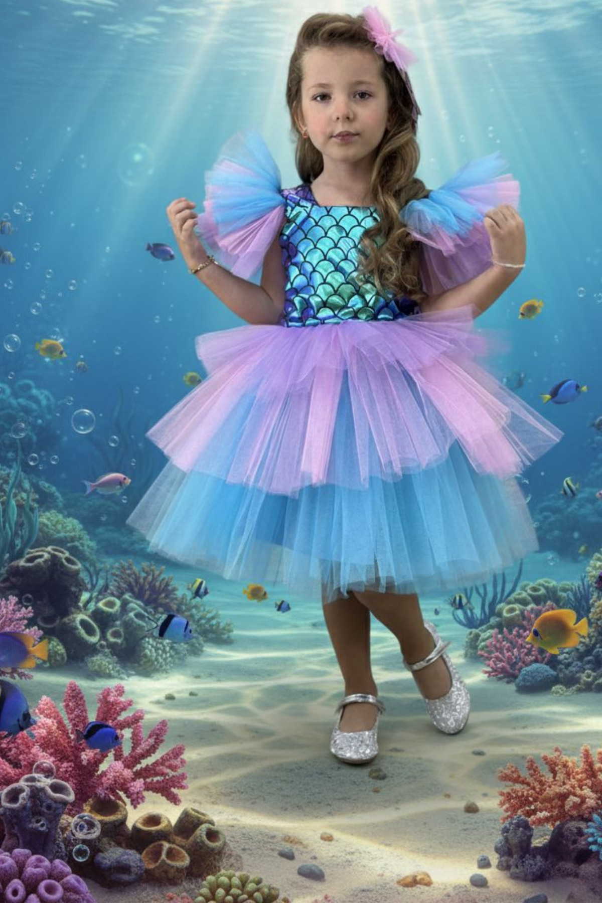 tny kids collection Deniz Kızı Tüllü Kız Çocuk Elbisesi