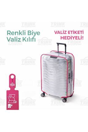 Trink Çanta Şeffaf Valiz Kılıfı Ve Bavul Koruyucu Kılıf Renkli Biye * Pembe *