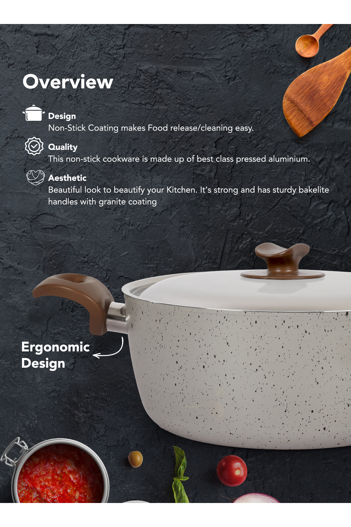 طقم أواني طهي جرانيت غير لاصقة من 7 قطع - بني وبيج...