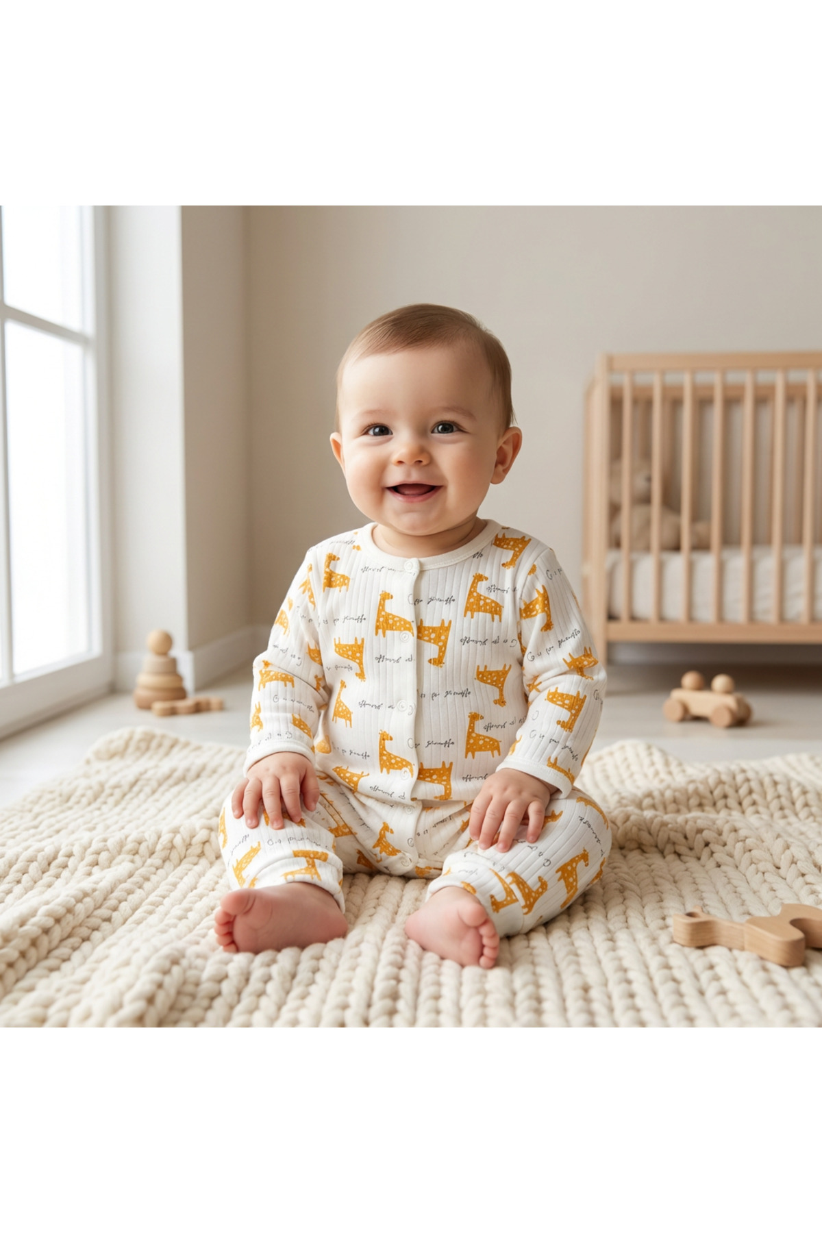Baby Patterned Jumpsuit, 100% Cotton Flexible Report Fabric, Newborn Baby Jumpsuit with Snap Fastener, 3-12 Months