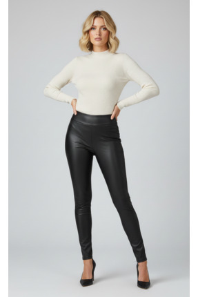 puerpuellamoda Trend Kadın Likralı Yüsek Bel Tayt Toparlayıcı Deri Tayt