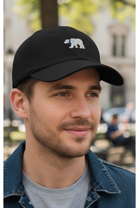 LUCEA Ayı Figürlü Nakışlı Siyah Unisex Ayarlanabilir Cırtcırtlı Şapka