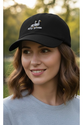 LUCEA Siyah Silly Goose Nakışlı Cırtcıtlı Şapka | Unisex Ayarlanabilir Baseba...