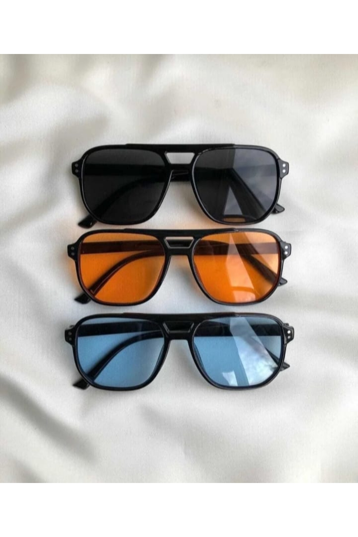 LUPİX  Kadın Erkek Renkli Camlı Unisex 3'lü Set Güneş Gözlüğü