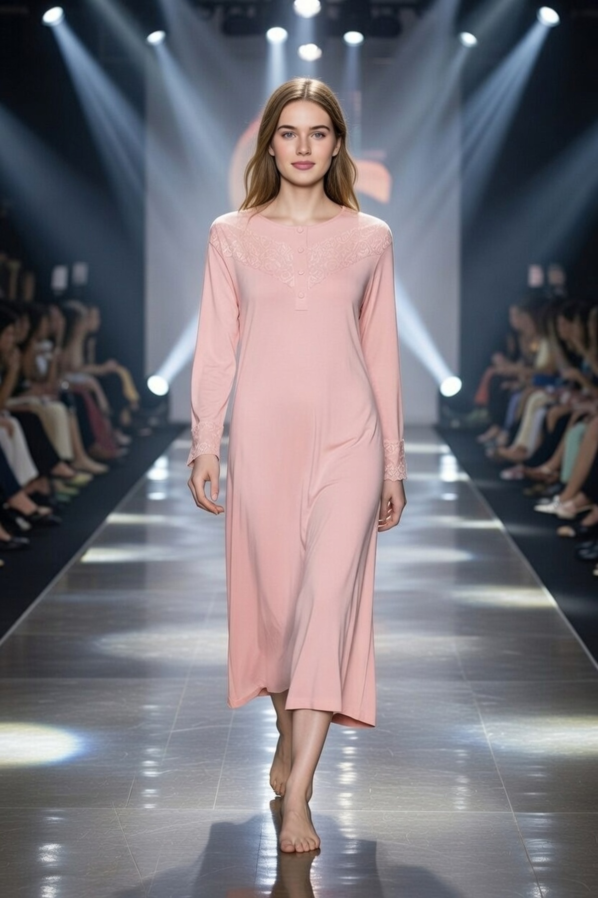 Aydoğan Pudra Kadın Uzun Kol Gecelik