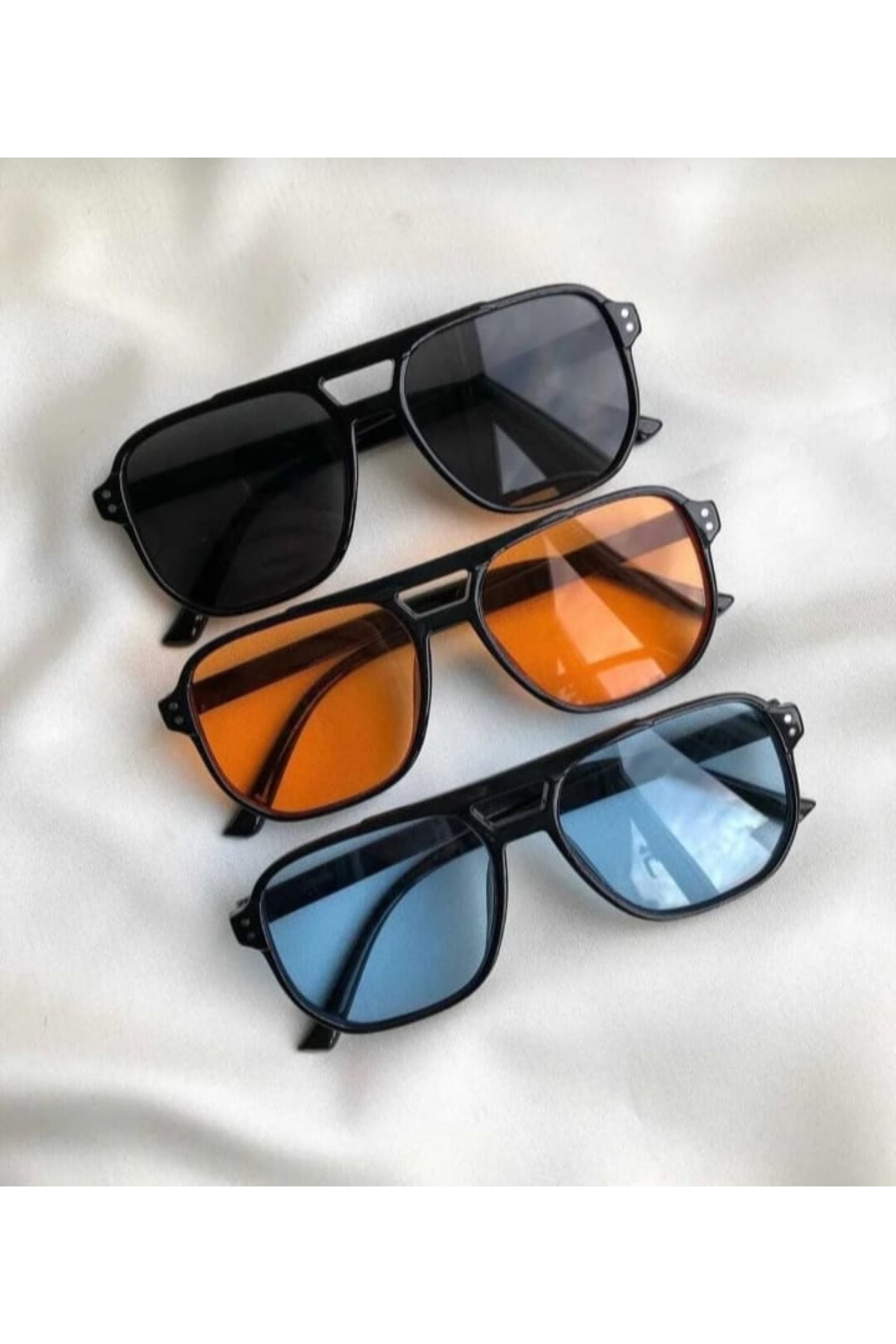 LUPİX  Kadın Erkek Renkli Camlı Unisex 3'lü Set Güneş Gözlüğü - Görsel 2