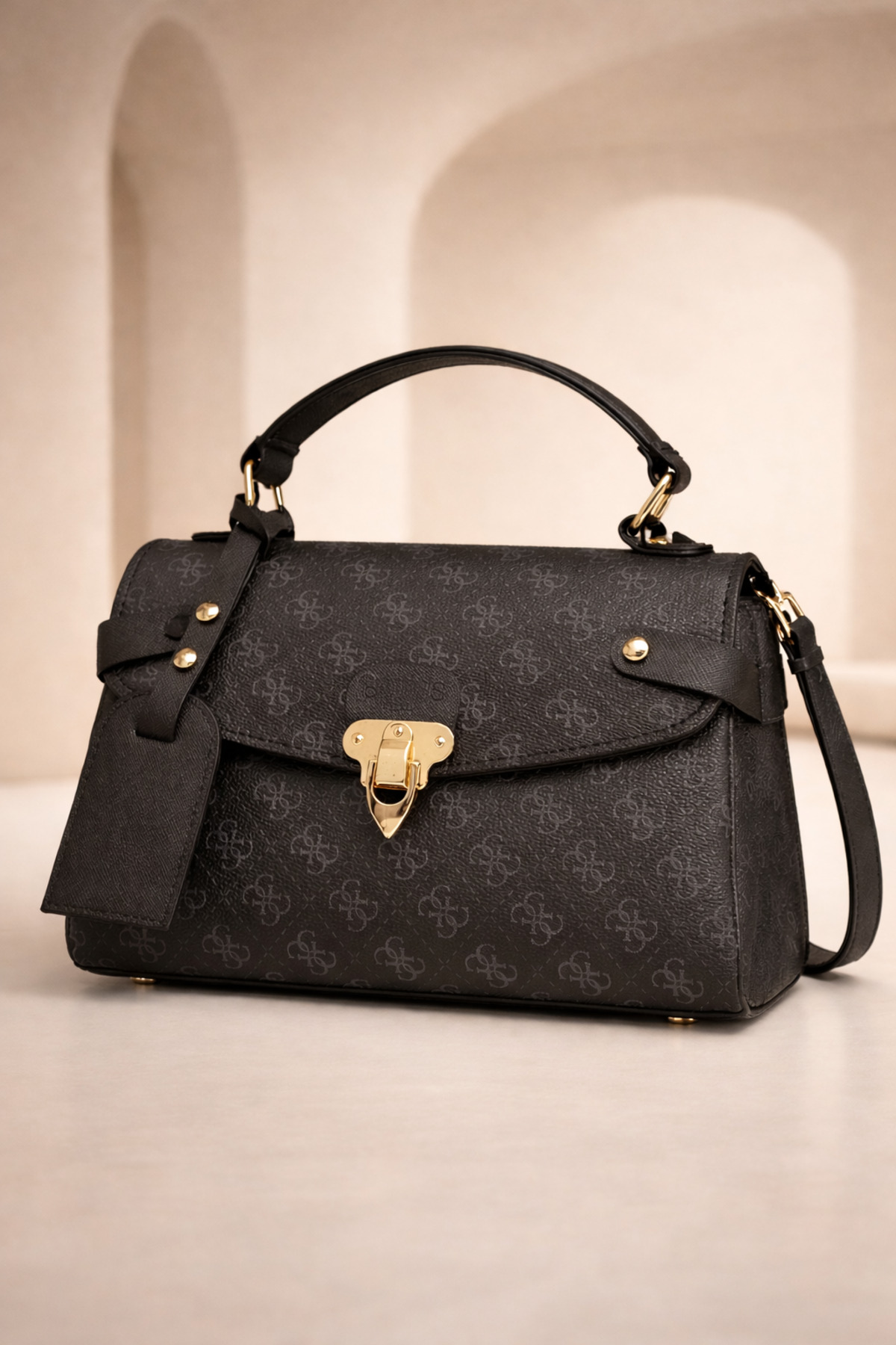 ZERVA QUEEN Kadın Siyah Desenli El ve Omuz Çantası | Ayarlanabilir