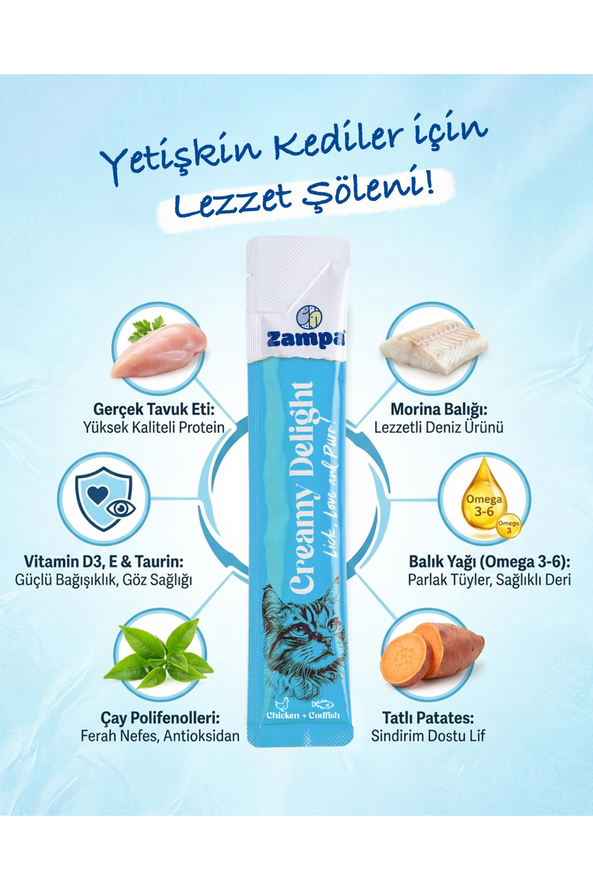 Zampa Creamy Delight Tavuklu & Morina Balıklı Kedi Krema Ödül