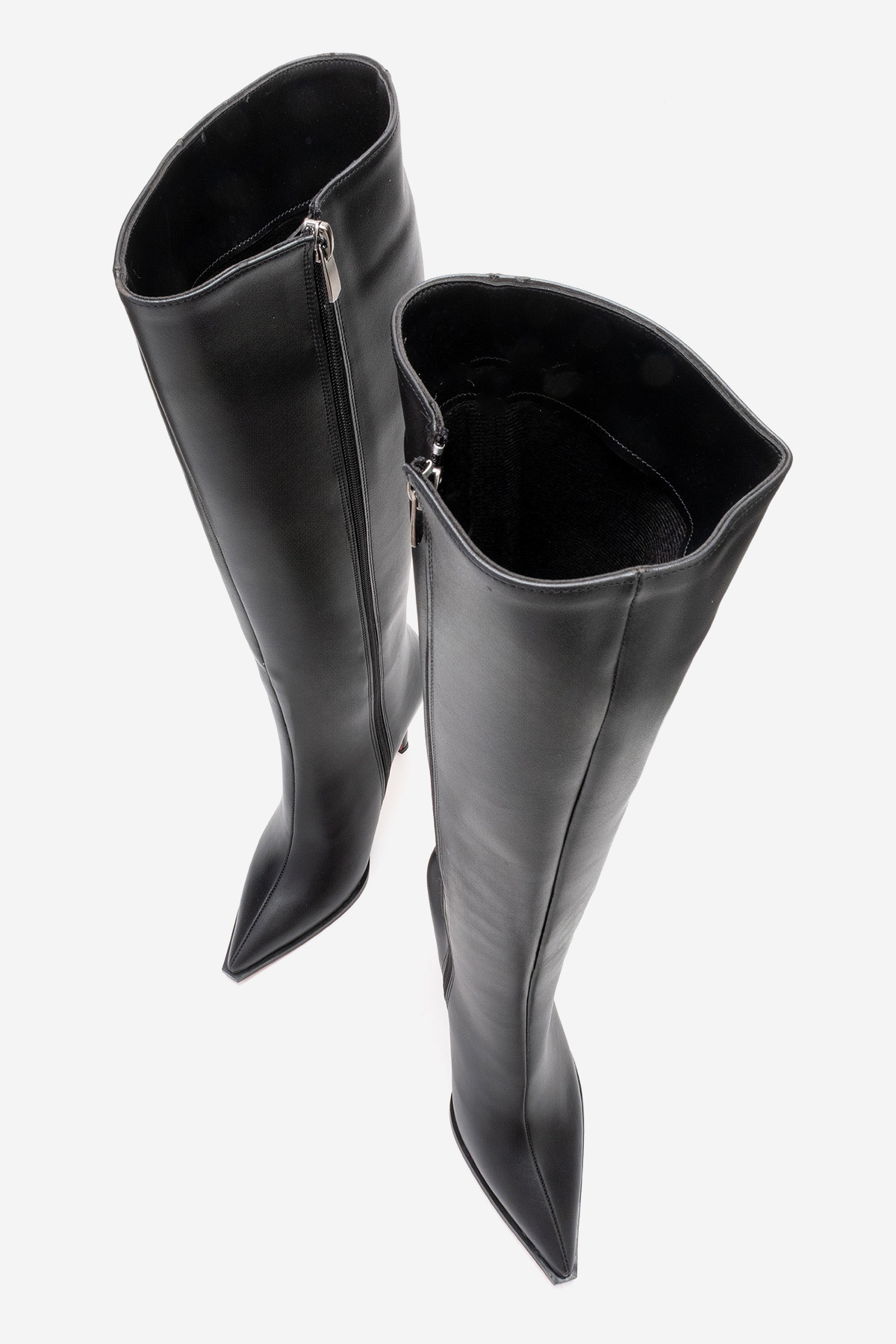 Ayakkabı Ateşi  Kadın Diz Altı Fermuarlı İnce Topuklu Çizme Yoran Siyah Cilt - Görsel 5