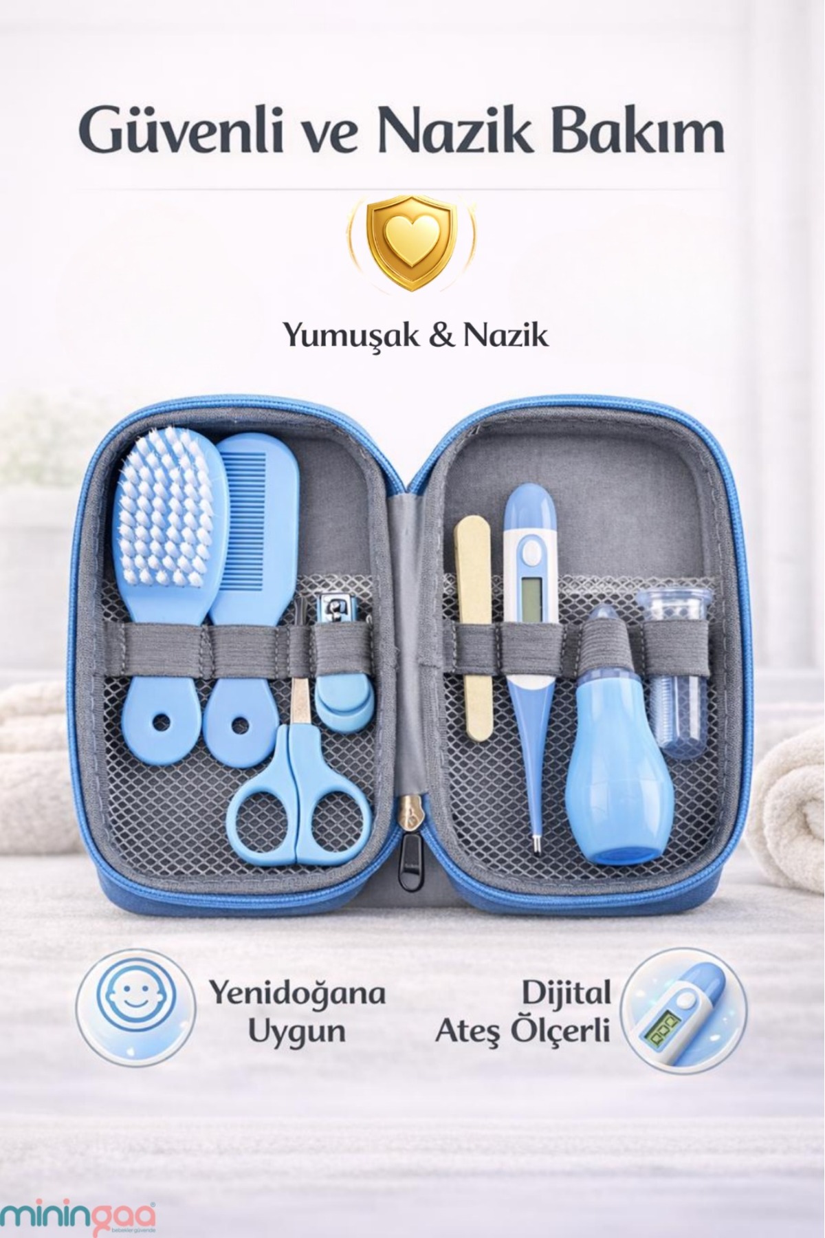 Miningaa 9 Parça Bebek Bakım Seti Anne Çantası İçin Düzenli Güvenli Seyahat Dostu Mavi Bakım Kiti fotoğrafı 2 (önizleme)