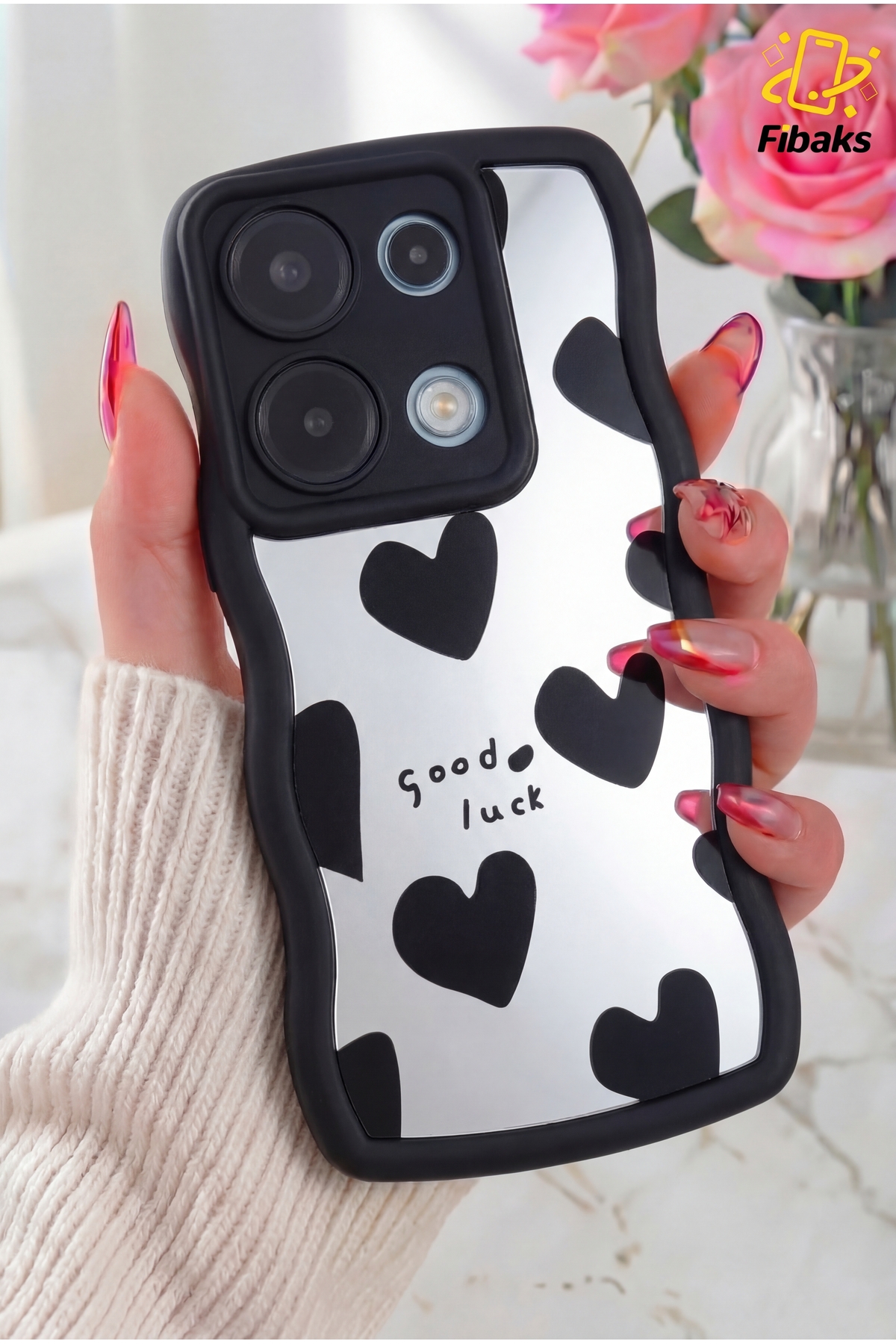 Redmi Note 13 Pro 4G Case Mirrored Heart Pattern Soft Edge Camera Protected Silicone Cover