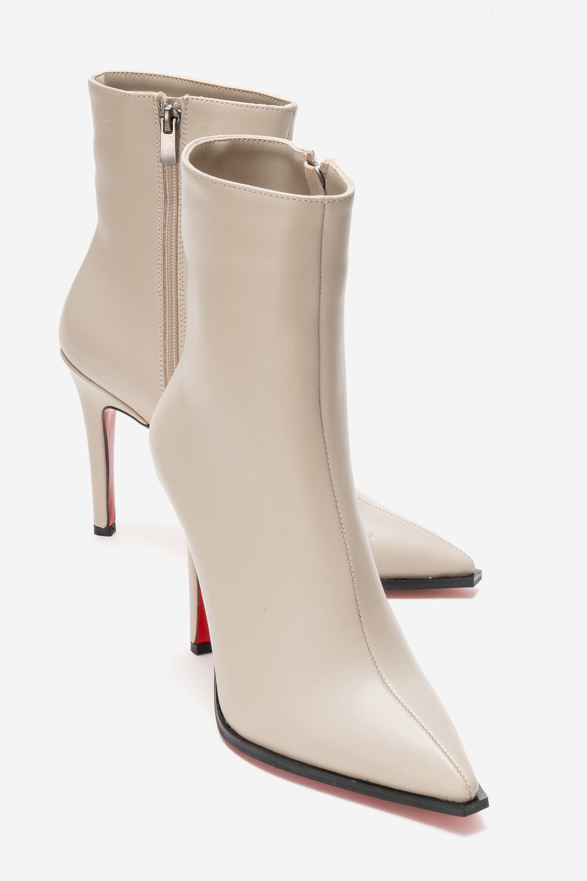 Women's Beige Skin Design Sole Ankle Length Thin Heel Boots Yanni