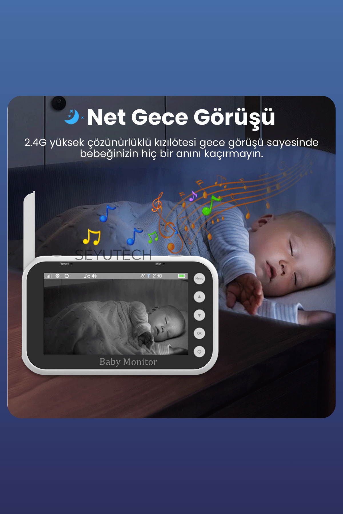 SEYUTECH Ekranlı Bebek Kamerası Gece Görüşlü Hareketli Bebek Telsizi Sıcaklık Kontrollü Bebek Odası Monitörü fotoğrafı 4 (önizleme)