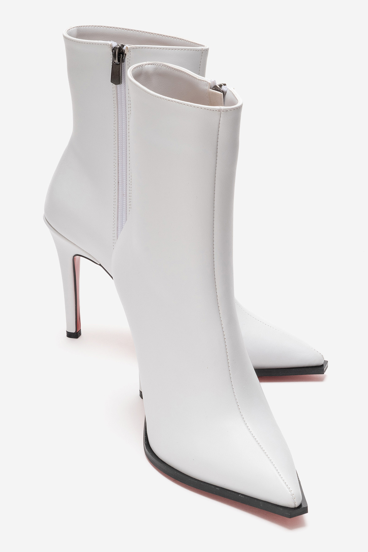 Women's White Skin Design Sole Ankle Length Thin Heel Boots Yanni