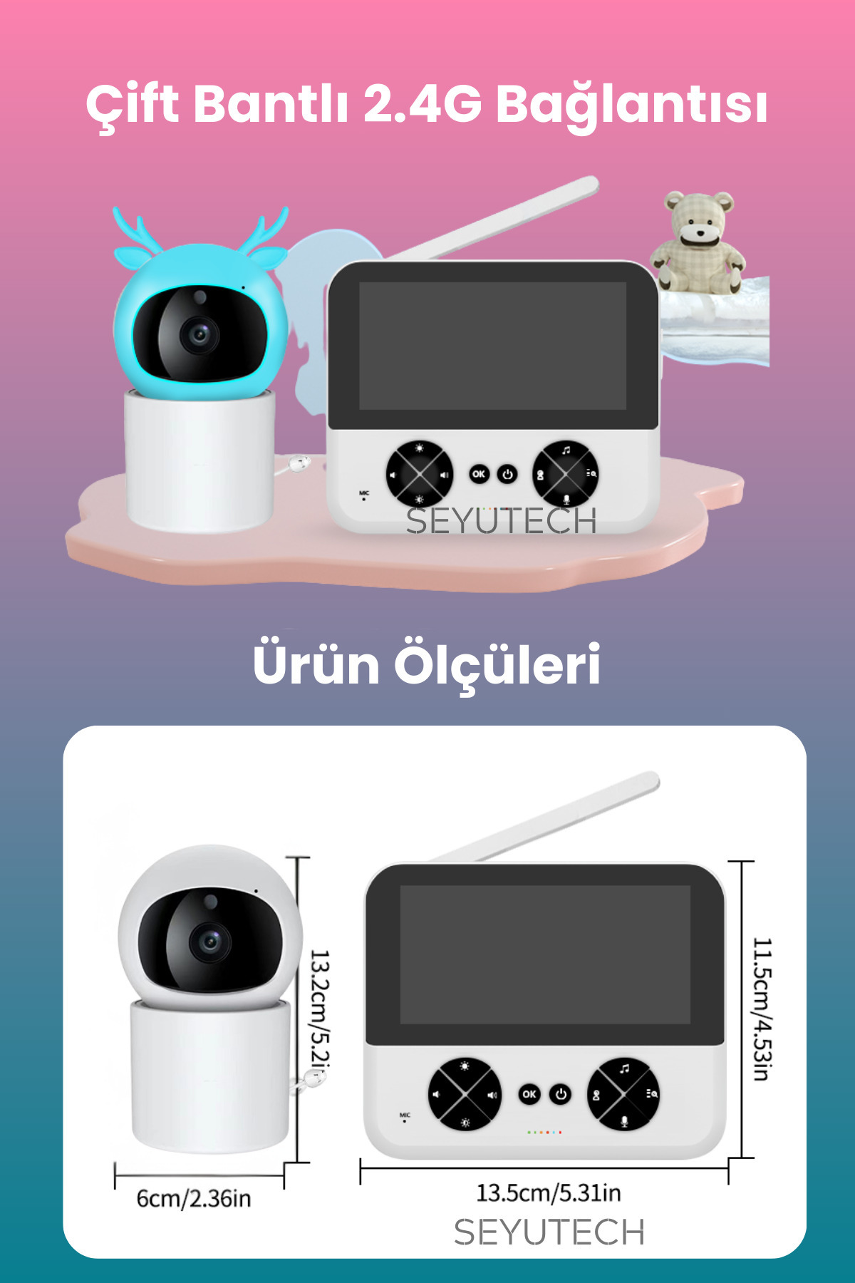 SEYUTECH Ekranlı Bebek Kamerası Gece Görüşlü Hareketli Bebek Telsizi Sıcaklık Kontrollü Bebek Odası Monitörü fotoğrafı 7 (önizleme)