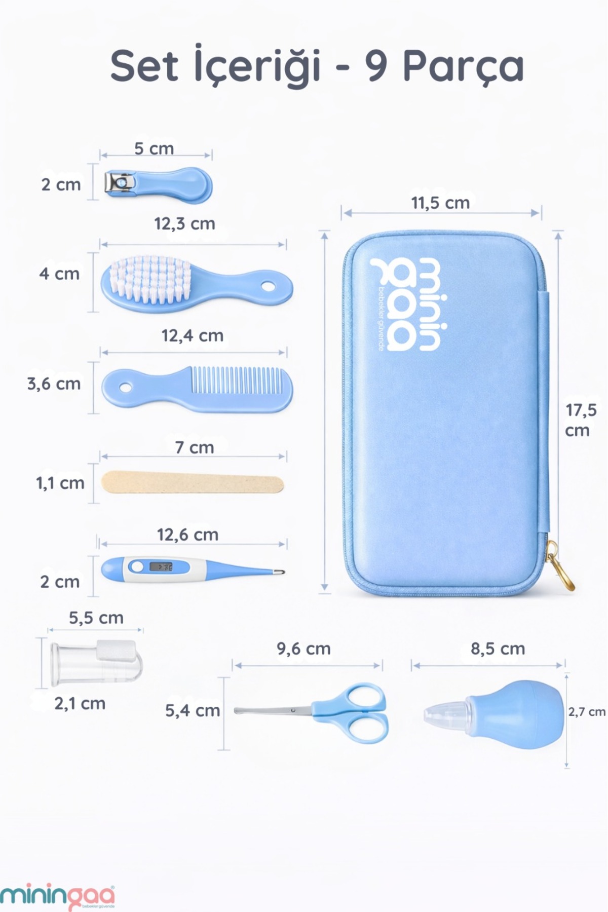 Miningaa 9 Parça Bebek Bakım Seti Anne Çantası İçin Düzenli Güvenli Seyahat Dostu Mavi Bakım Kiti fotoğrafı 3 (önizleme)