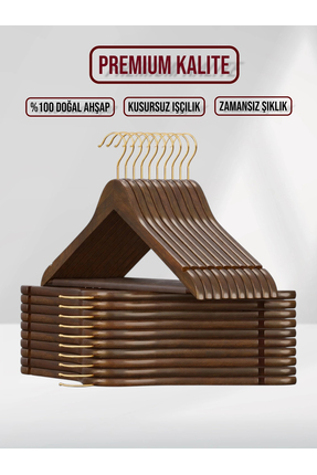 SDF Askı Ceviz Ahşap Elbise Pantolon Askısı Gold Kanca 10 adet