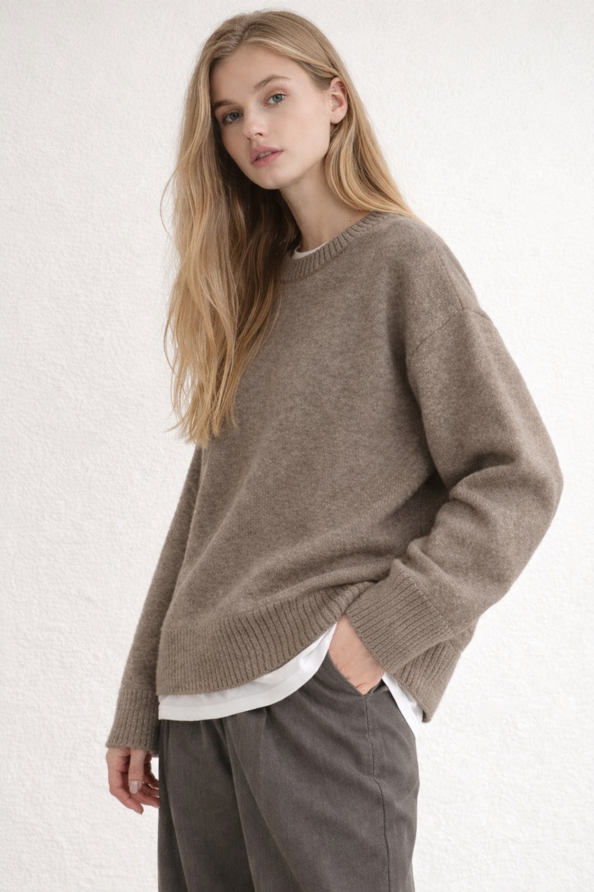 KAREL BUTİK  Vizon Oversize Bisiklet Yaka Triko Kadın Kazak - Görsel 2