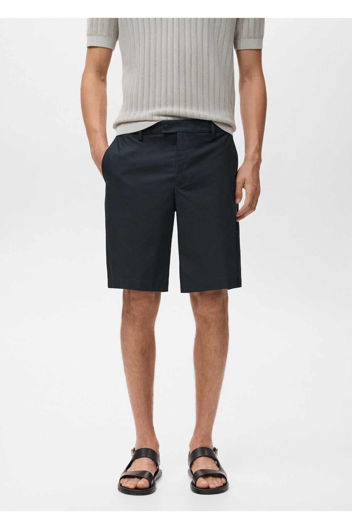 مانگو شلوارک برمودای نخی با بند کشی.