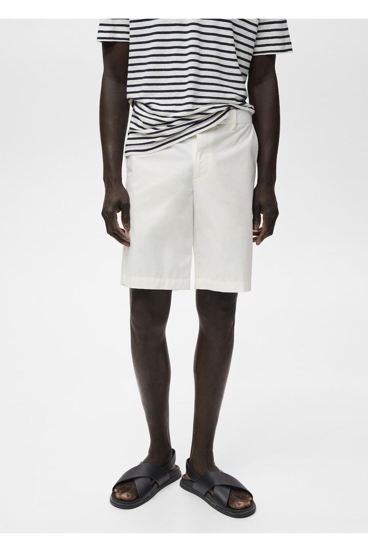 مانگو شلوارک برمودای نخی با بند کشی.