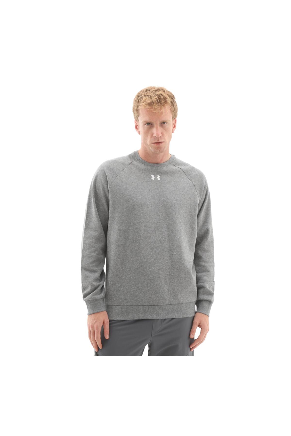 آندر آرمور سویشرت مردانه خاکستری طرح Rival Fleece Crew مدل A1379755-025