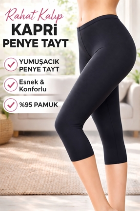 Medament Süper Kalite Rahat Kalıp Yüksek Bel Ağlı Diz Altı Kapri Penye Tayt