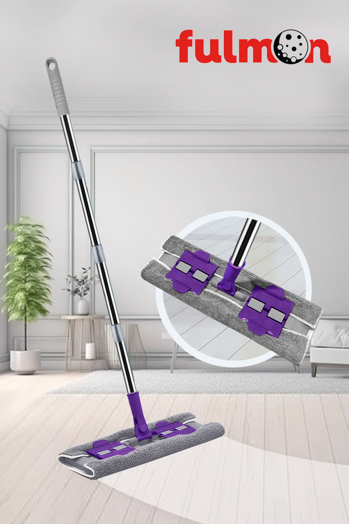 FULMON Mandallı Mop Mikrofiber Yüzey Temizlik Seti Paspas Yer Duvar Cam ...