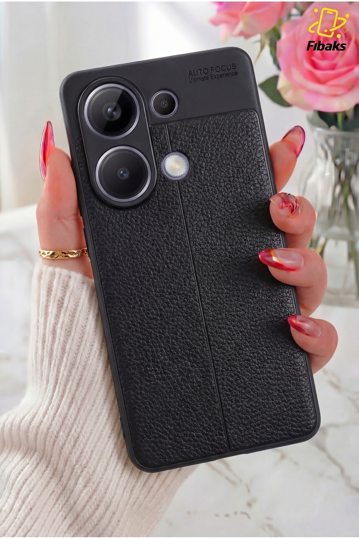 Redmi Note 13 Pro 4G Case Camera Protruding Leather Look Sewing Pattern Protective Cover Lock