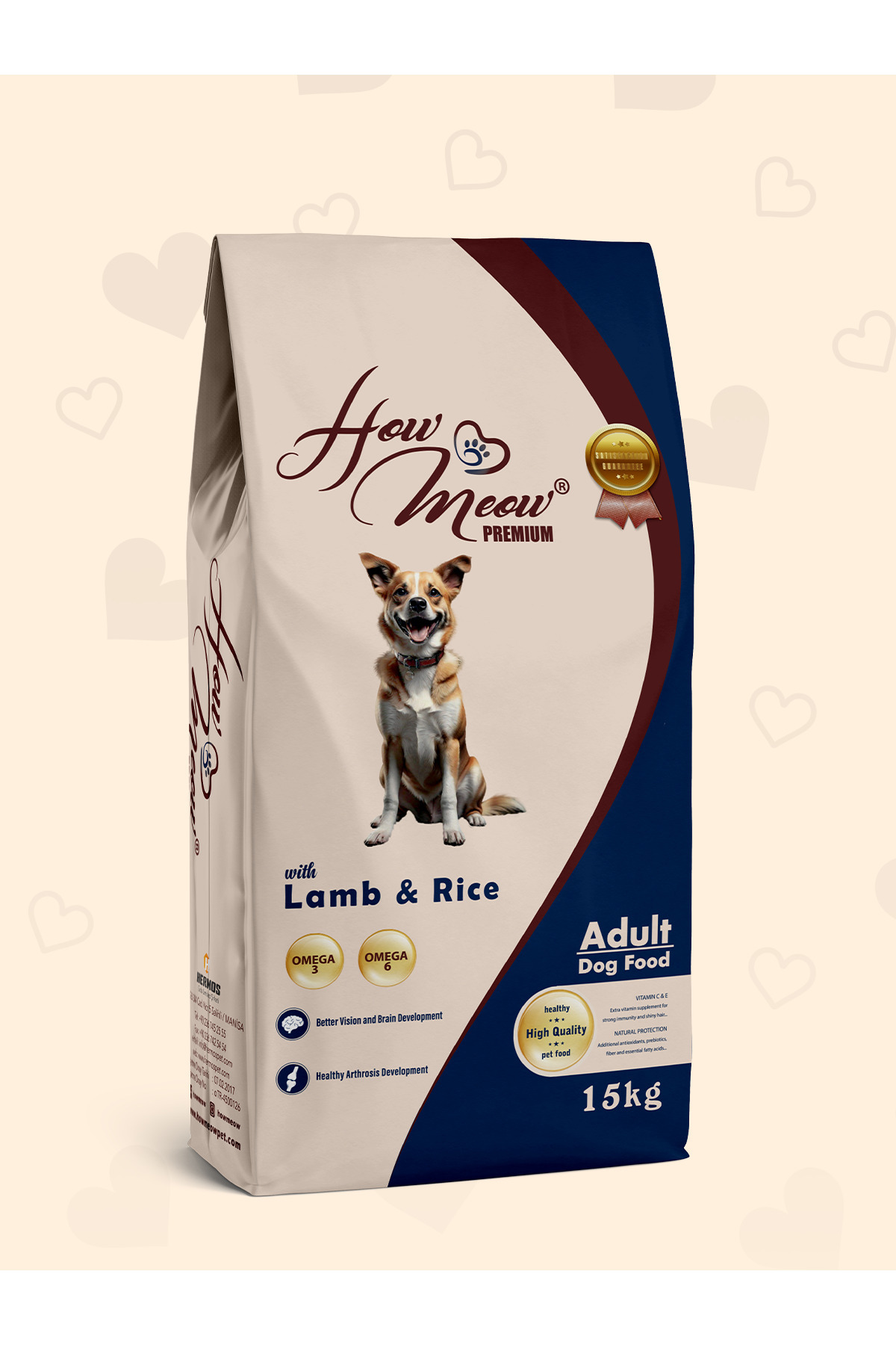 how&meow Premium Yetişkin Köpek Maması Kuzulu & Pirinçli 15 Kg