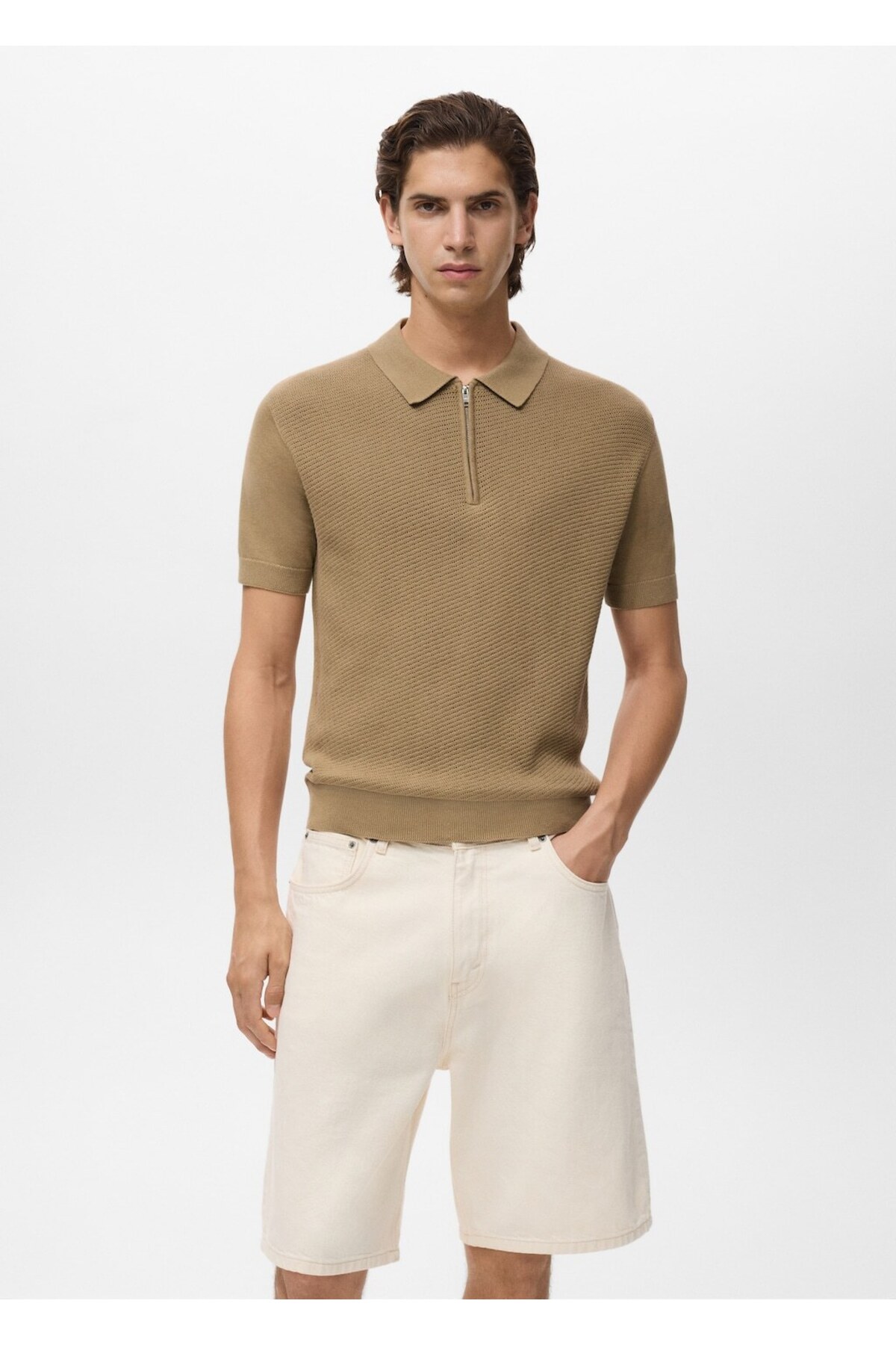 مانگو پولو شرت یقه دار بافتنی زیپ دار