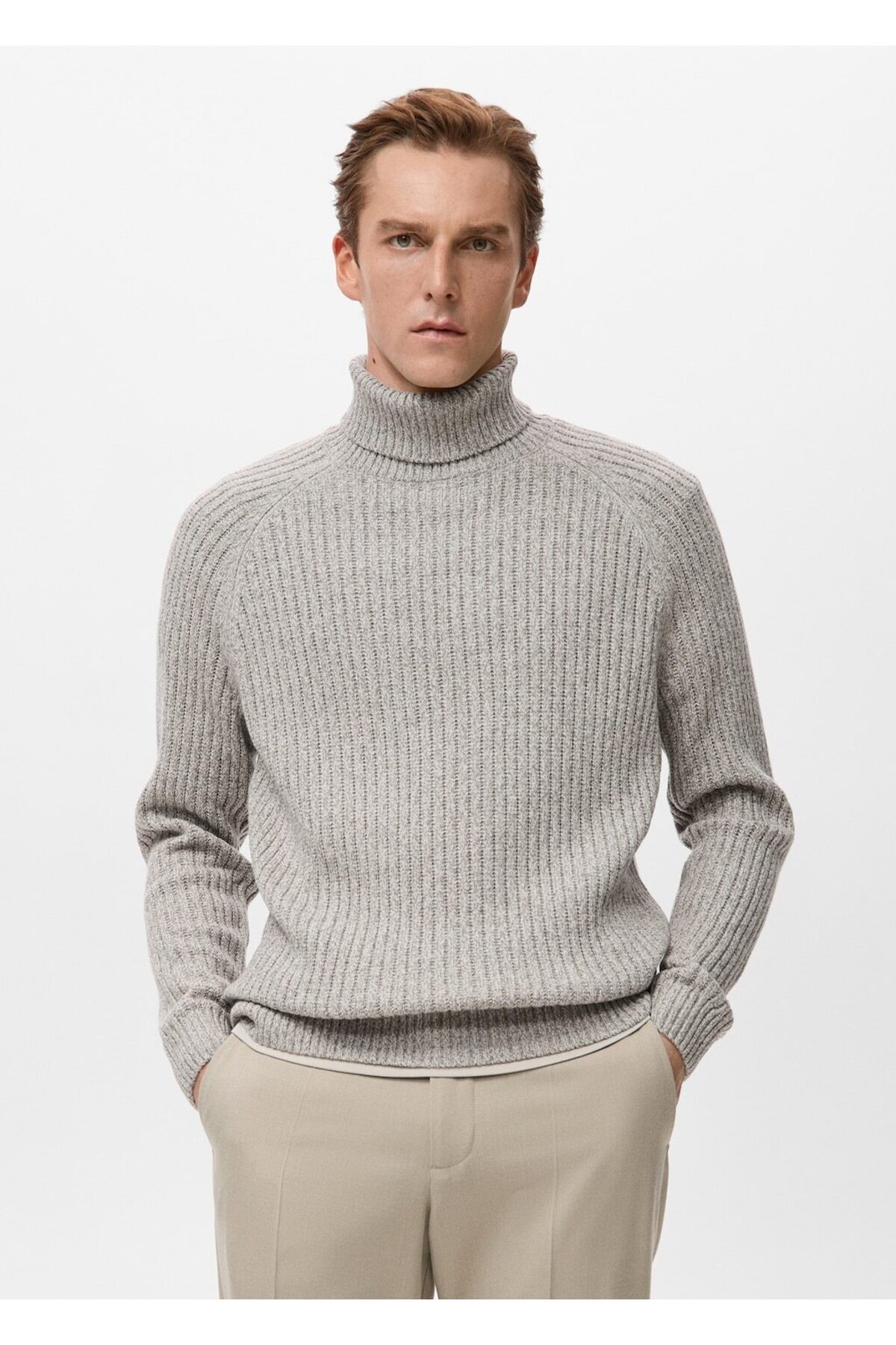 مانگو ژاکت یقه بلند ترکیبی پشمی