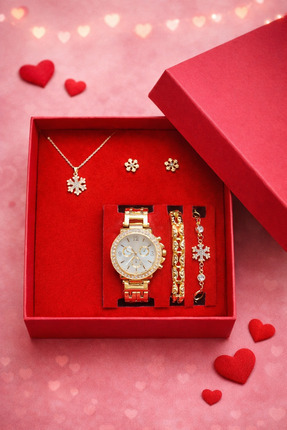 Arzu Butik Kadın Kol Saati Saat, Bileklik, Kolye, Küpe Hediye Seti