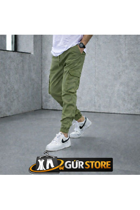 Gür Kargo Cepli Erkek Yeşil Pantolon Bel Lastik Paça Lastik Likralı