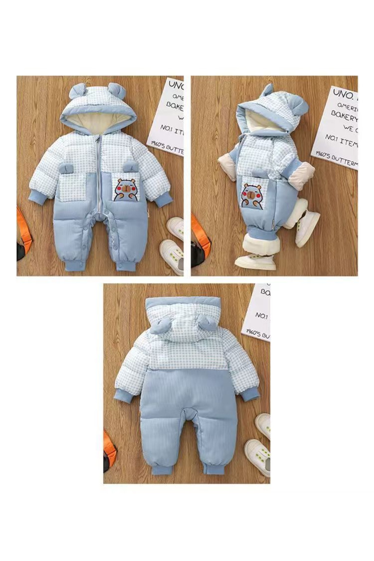 melisam.msg Kız Erkek Çocuk İçi Polar Kalın Sevimli Ayıcık Tulum Mont fotoğrafı 7 (önizleme)