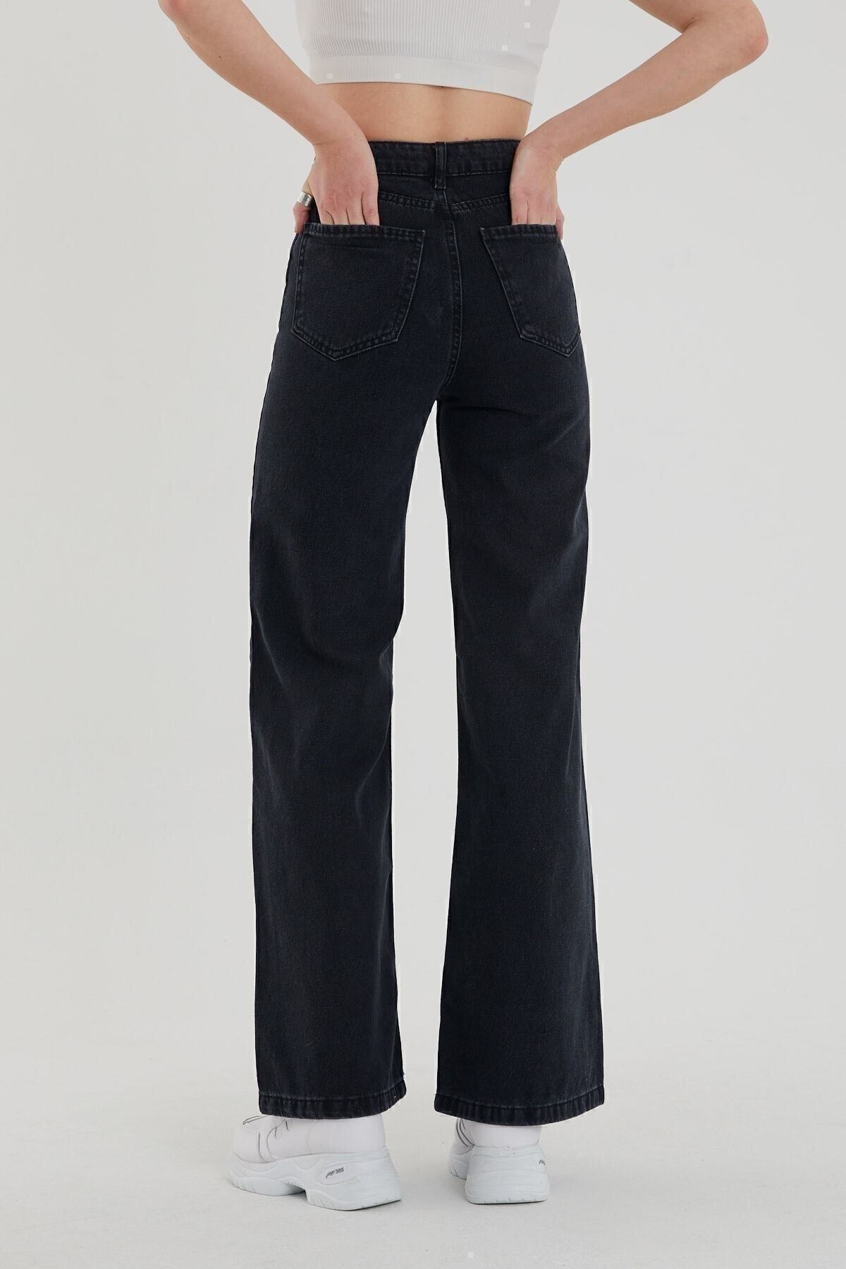 Livik Kadın Siyah Yüksek Bel Salaş Paça Denim Kot Pantolon Lvk-001040a görsel 3