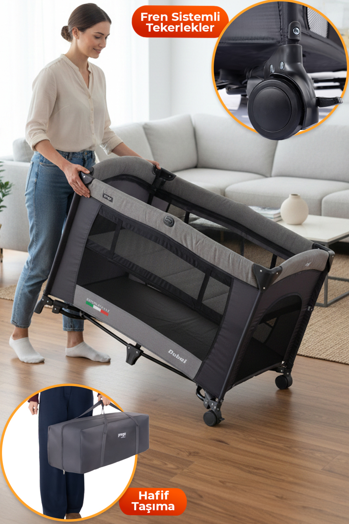 Prego Dubai 10in1 Anne Yanı Park Yatak Oyun Parkı Sallanır Beşik Yana Açılır Kolay Katlanır +Yatak Hediye fotoğrafı 5 (önizleme)