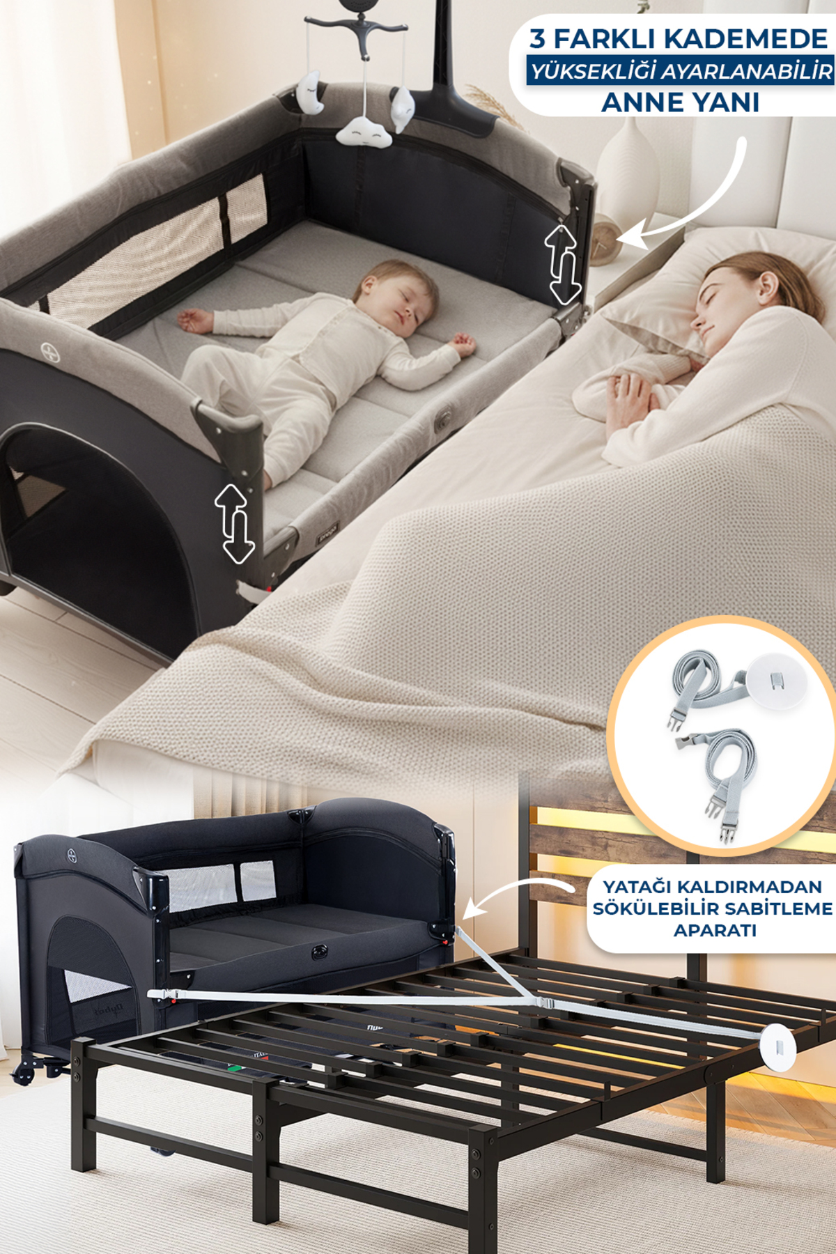 Prego Dubai 10in1 Anne Yanı Park Yatak Oyun Parkı Sallanır Beşik Yana Açılır Kolay Katlanır +Yatak Hediye fotoğrafı 3 (önizleme)