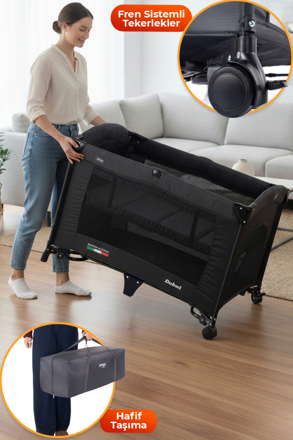 Prego Dubai 10in1 Anne Yanı Park Yatak Oyun Parkı Sallanır Beşik Yana Açılır Kolay Katlanır +Yatak Hediye fotoğrafı 4 (önizleme)