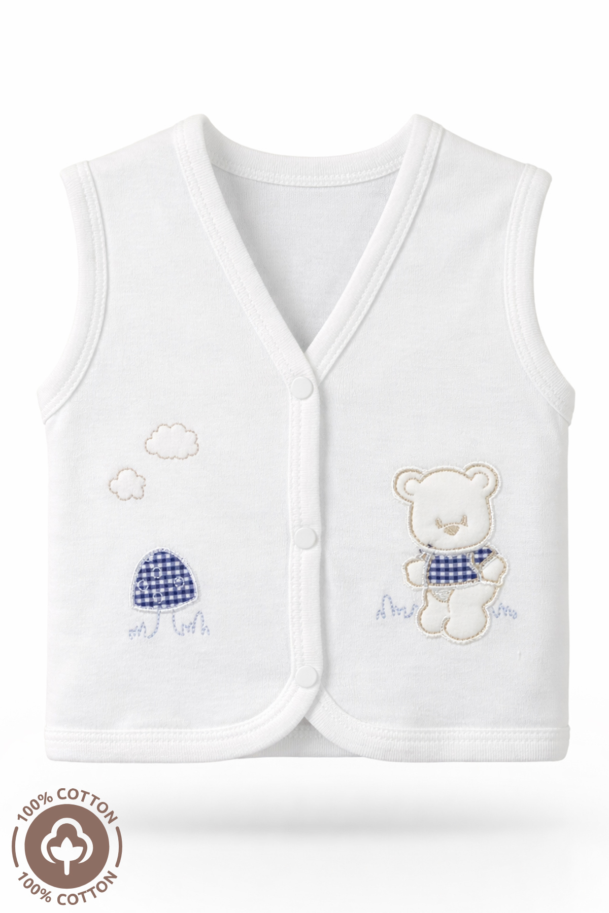 Miniel Unisex Bebek Mantarlı Ayıcık Nakışlı Organik Pamuklu 3-6-9 Ay 2li Penye Bebek Yelek - Gri fotoğrafı 3 (önizleme)