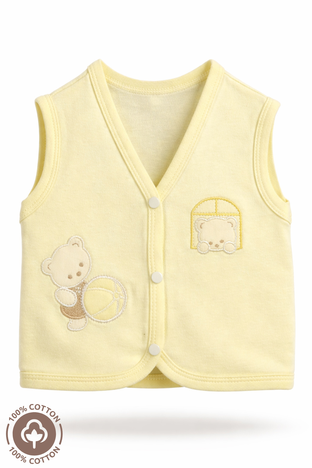 Miniel Unisex Bebek Toplu Ayıcık Nakışlı Organik Pamuklu 3-6-9 Ay 3Lü Penye Bebek Yelek Set fotoğrafı 3 (önizleme)