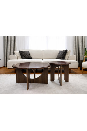 Mimore 2’li Modern Orta Sehpa Seti – Mermer & Ahşap Görünümlü