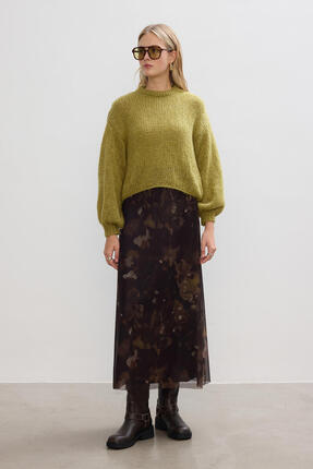 BE BLUE HAKİ BRUSH DESENLİ TÜL ETEK