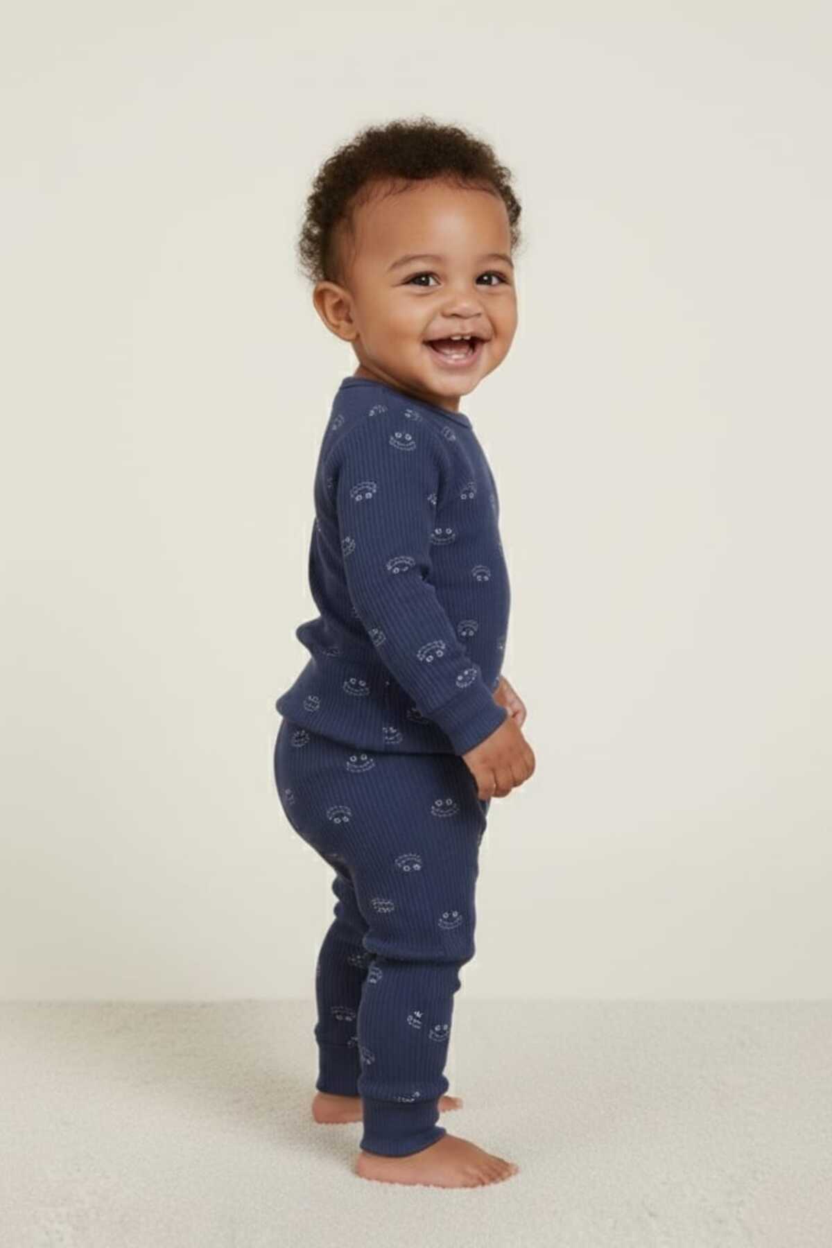 Fuar Baby Lacivert %100 Pamuk Desenli Erkek Bebek Pijama Takımı - 1. Kalite Yumuşak Dokulu fotoğrafı 5 (önizleme)