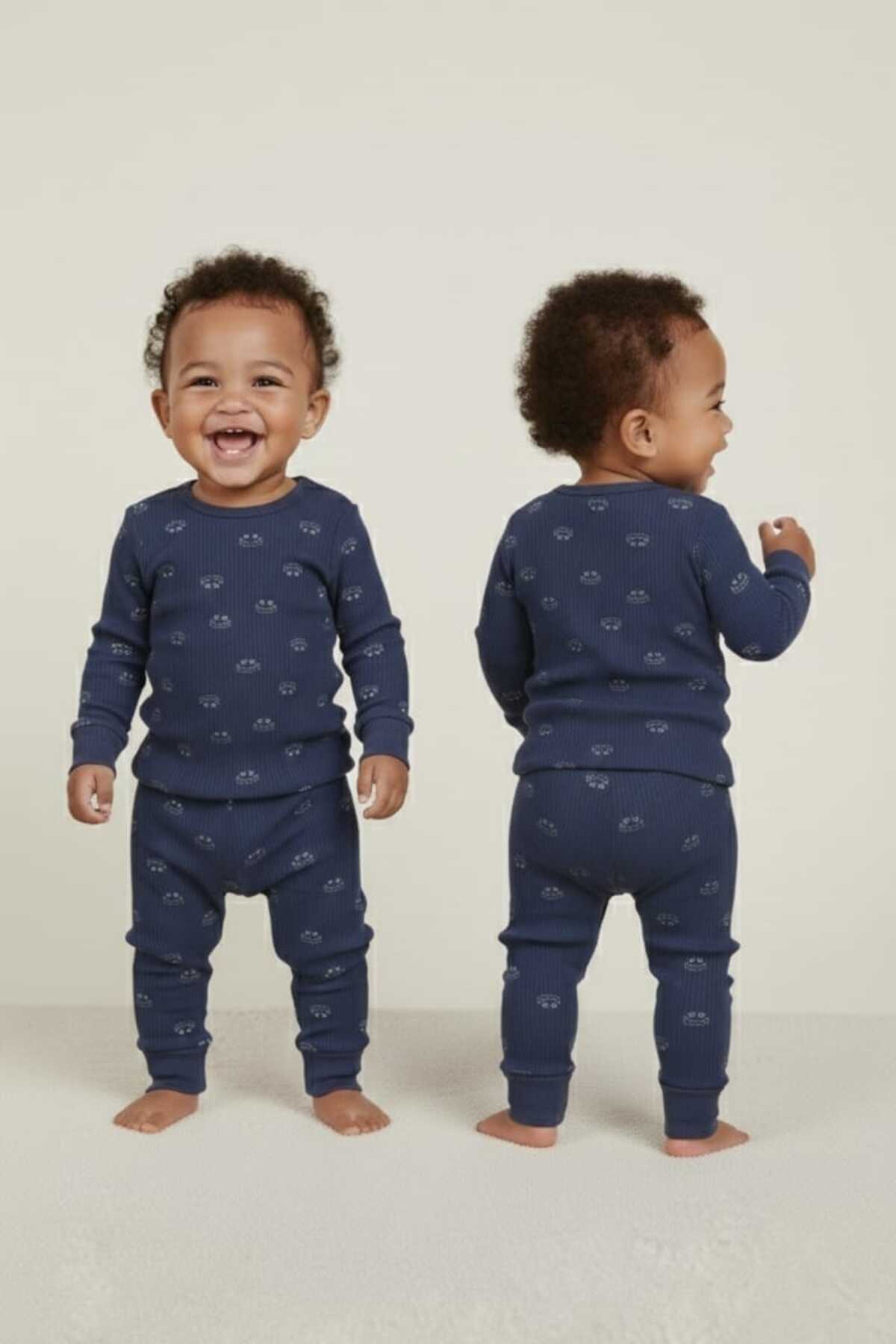 Fuar Baby Lacivert %100 Pamuk Desenli Erkek Bebek Pijama Takımı - 1. Kalite Yumuşak Dokulu fotoğrafı 2 (önizleme)