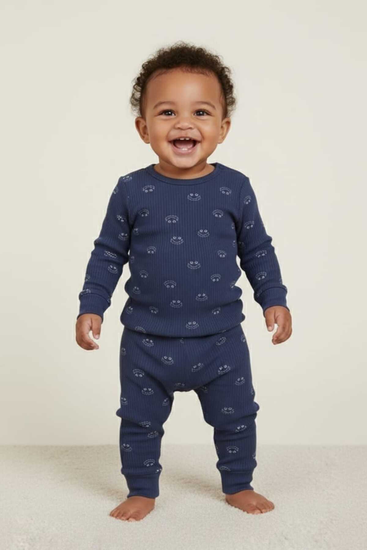 Fuar Baby Lacivert %100 Pamuk Desenli Erkek Bebek Pijama Takımı - 1. Kalite Yumuşak Dokulu fotoğrafı 3 (önizleme)