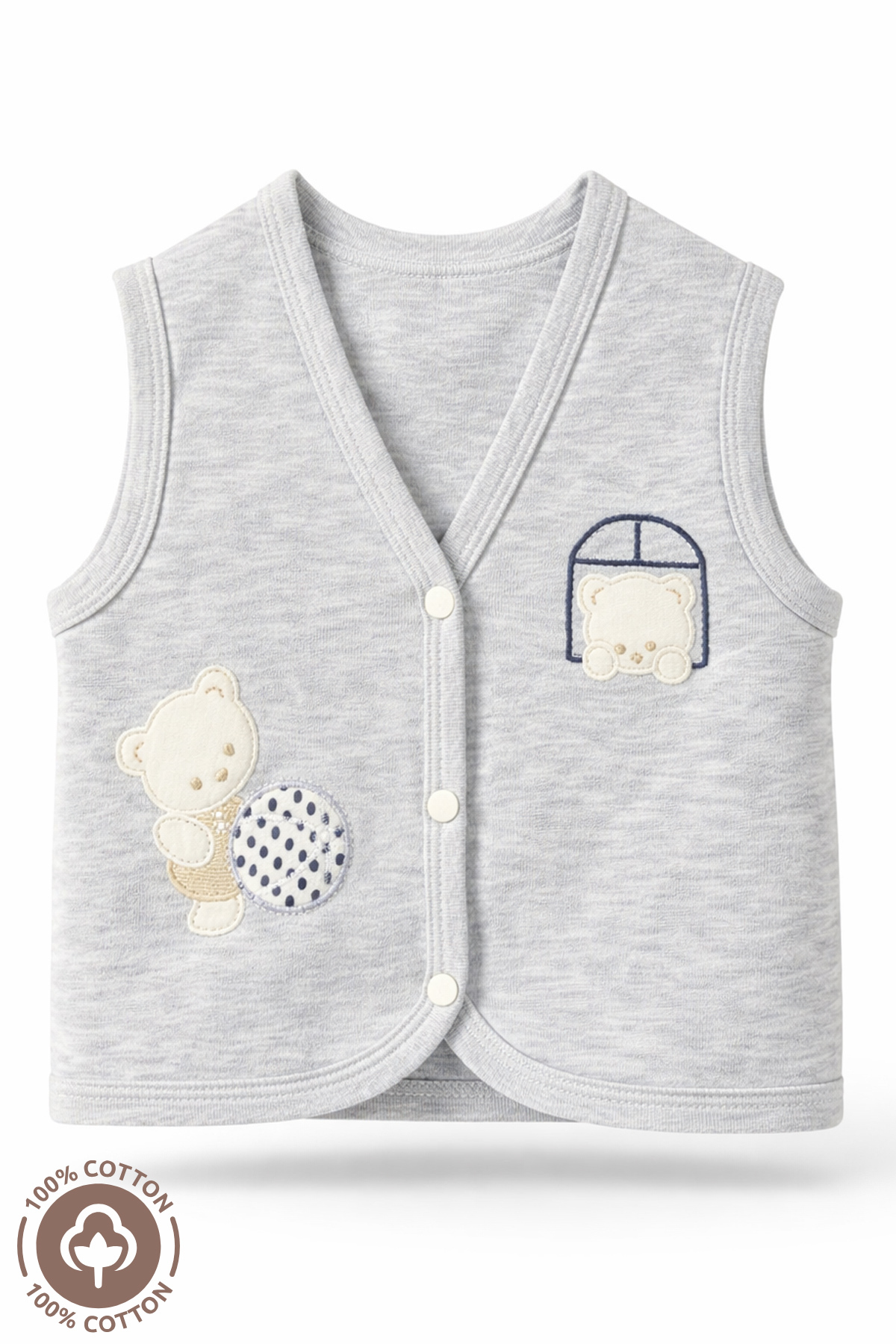 Miniel Unisex Bebek Toplu Ayıcık Nakışlı Organik Pamuklu 3-6-9 Ay 3Lü Penye Bebek Yelek Set fotoğrafı 2 (önizleme)