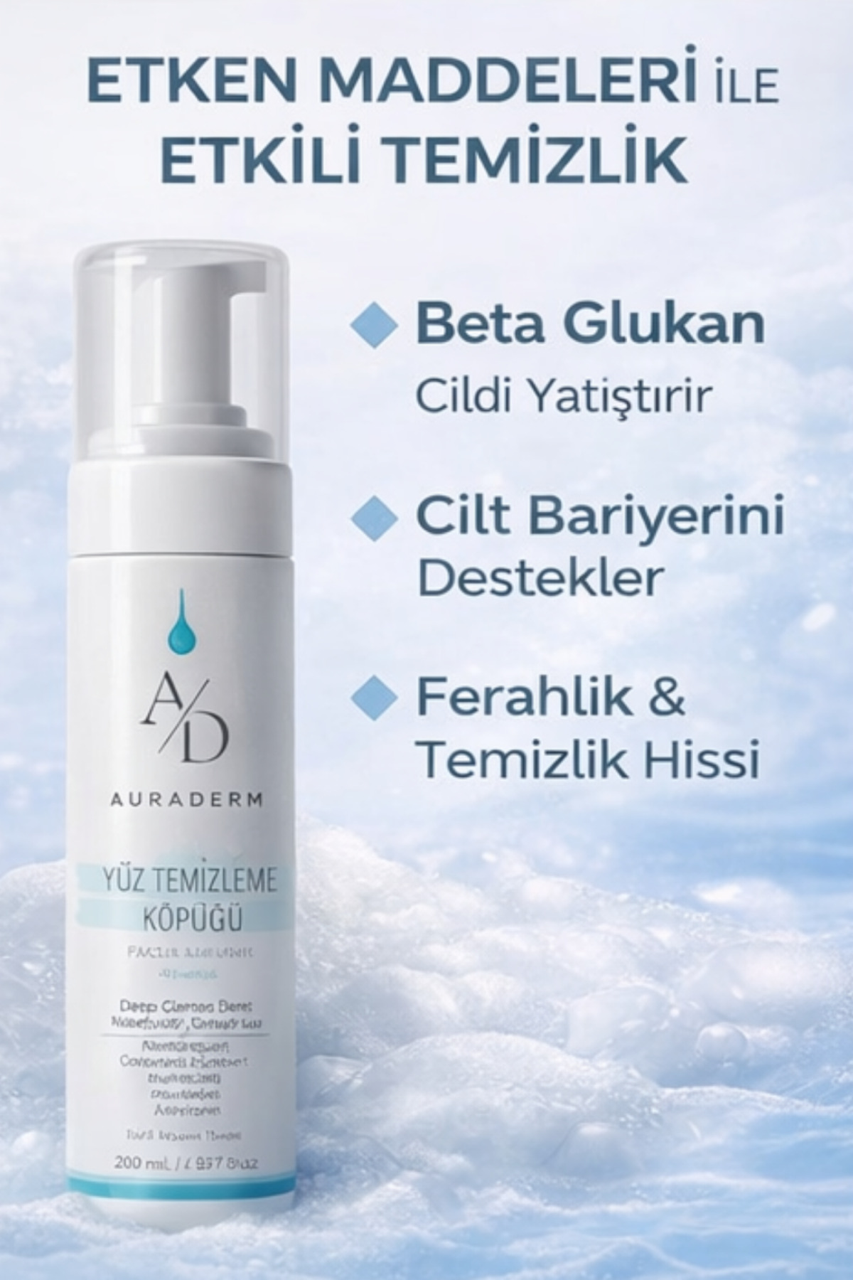 Auraderm Yüz Temizleme Köpüğü 200 ML–Cildi Kurutmadan Temizleyen, Hassas Ciltlere Uygun Köpük — 46 — تصویر 4 از 8