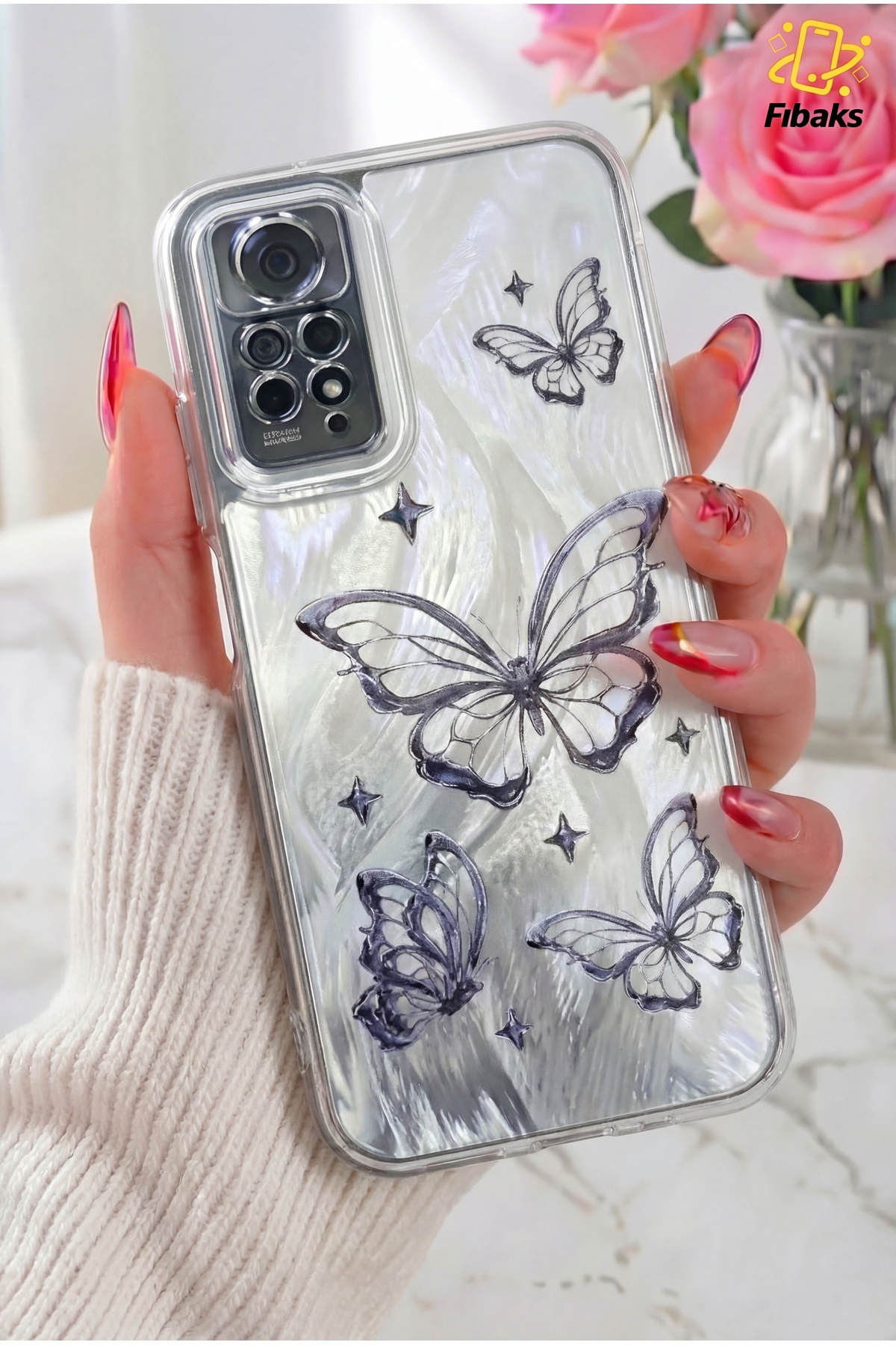 Redmi Note 11 Pro/12 Pro 4G Case Dismantle Plug Shielded Glossy Hologram Butterfly Pattern Impact