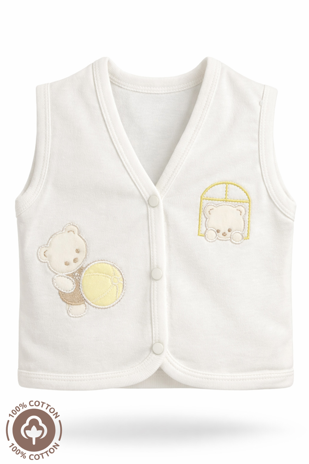 Miniel Unisex Bebek Toplu Ayıcık Nakışlı Organik Pamuklu 3-6-9 Ay 3Lü Penye Bebek Yelek Set fotoğrafı 4 (önizleme)